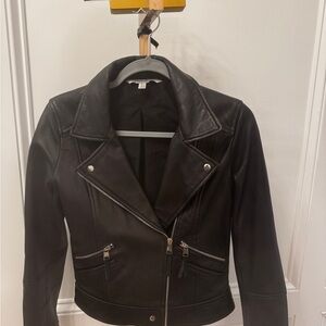 New Zara Trafaluc Moto Black Genuine Leather Zipper Biker Motorcycle Jacket sz M